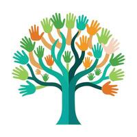 Artistic Tree with Community Hands in a Colorful Design vector