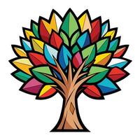 Artistic Tree with Comic Book Style Leaves in a Colorful Design vector