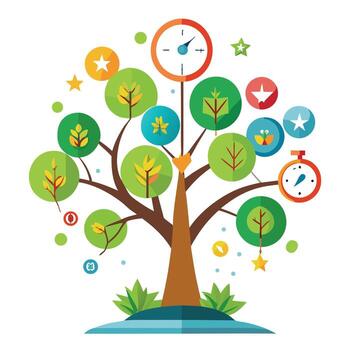 Innovative Tree with Compass and Map Leaves in a Modern Style and Isolated on a white Background vector