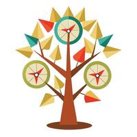 Imaginative Tree with Compass and Map Leaves in a Fantastical Design vector