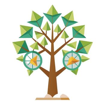 Artistic Tree with Compass and Map Leaves in a Colorful Design vector