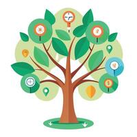 Artistic Tree with Compass and Map Leaves in a Colorful Design and Isolated on a white Background vector