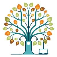 Computer Mouse as the Roots Create Design for Flat Tree vector