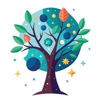 Cosmic Starry Galaxy Leaves for Flat Tree Generate Design vector