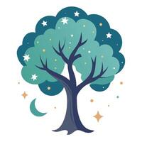 Flat Tree Design with Crescent Moon and Star Leaves Generate vector