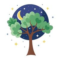 Crescent Moon and Star Leaves Generate Design for Flat Tree Style vector