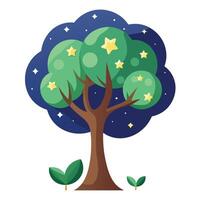 Crescent Moon and Star Leaves for Flat Tree Generate Design Style vector