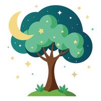 Generate Crescent Moon and Star Leaves for Flat Tree Style vector