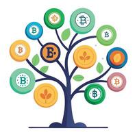 Cryptocurrency Coin Leaves for Flat Tree Generate Design vector