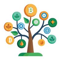 Generate Cryptocurrency Coin Leaves for Flat Tree Style vector