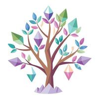 Imaginative Tree with Crystal and Quartz Leaves in a Fantastical Design vector
