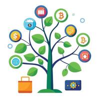 Cryptocurrency Coin Leaves for Flat Tree Generate Design Style vector