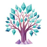 Unique Tree with Crystal and Quartz Leaves in a Whimsical Design vector