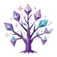 Unique Tree with Crystals as Branches in a Mystical Design vector