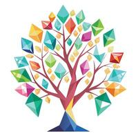 Unique Tree with Diamond and Gemstone Leaves in a Whimsical Design vector