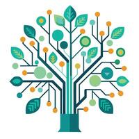 Innovative Tree with Digital Circuit Board Leaves in a Modern Style vector