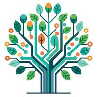 Imaginative Tree with Digital Circuit Board Leaves in a Fantastical Design vector