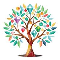 Imaginative Tree with Diamond and Gemstone Leaves in a Fantastical Design vector
