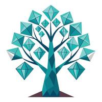 Unique Tree with Diamond-Cut Leaves in a Whimsical Design vector