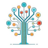 Artistic Tree with Digital Circuit Branches in a Colorful Design vector