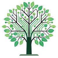 Unique Tree with Digital Circuit Board Leaves for a Technological Theme vector