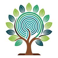 Unique Tree with Digital Fingerprint Leaves in a Modern Design vector