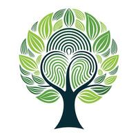 Imaginative Tree with Digital Fingerprint Leaves in a Fantastical Design vector