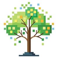Artistic Tree with Digital Pixel Leaves Generating a Colorful Design vector