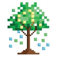 Imaginative Tree with Digital Pixel Leaves for Creative Technological Art vector
