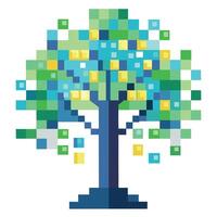 Unique Style Tree with Digital Pixel Leaves Inspired by Technology vector