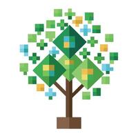 Modern Design Tree with Digital Pixel Leaves Generating Abstract Patterns vector