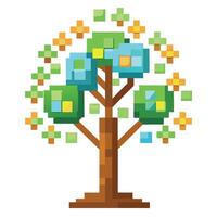 Abstract Tree with Digital Pixel Leaves Designed for Modern Graphics vector