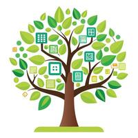 Artistic Tree with Digital QR Code Leaves Generating Tech Innovation vector