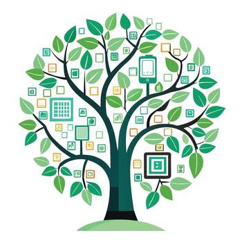 Unique Tree with Digital QR Code Leaves Creating Modern Tech Art vector