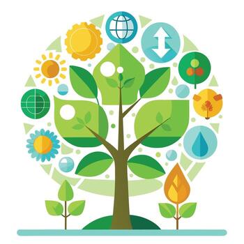 Unique Approach Icon Symbol Tree with Cycle Eco Elements Art Design vector