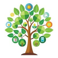 Flat Tree Design with Eco Icons as Leaves Style vector