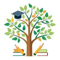 Design with Educational Book Leaves for Flat Tree vector