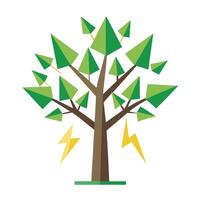 Flat Tree Design with Electric Bolt Leaves Generate vector