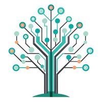 Flat Tree Design with Electric Circuit Branches Style vector