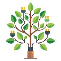 Flat Tree Design with Electric Plug and Battery Leaves vector