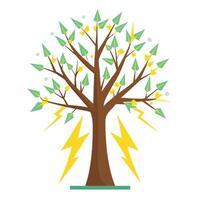 Design with Electric Sparks in the Branches for Flat Tree vector