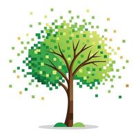 Design with Fading Pixel Leaves for Flat Tree vector