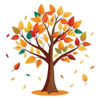 Design with Falling Autumn Paper Cut Leaves for Flat Tree vector