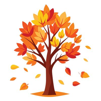 Falling Autumn Paper Cut Leaves for Flat Tree Design Style
