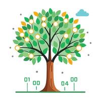Flat Tree Design with Falling Binary Code Leaves for a Digital Tree vector