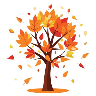 Falling Autumn Paper Cut Leaves Create Design for Flat Tree