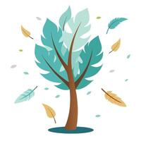 Design with Feather Leaves Floating in the Wind for Flat Tree vector