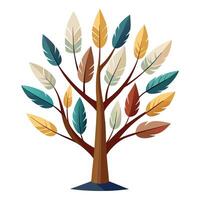 Flat Tree Design with Feather and Quill Leaves Style vector