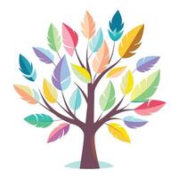 Flat Tree Design with Feather Leaves Generate Style vector