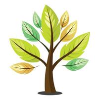 Artistic Tree with Feather-Like Leaves in a Colorful Design and Isolated on a white Background vector